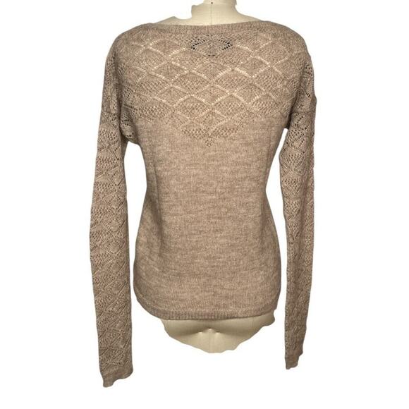 Coupe Collection Beige Wool Blend Open Knit Long Sleeve Cardigan Sweater Size L - Picture 3 of 7